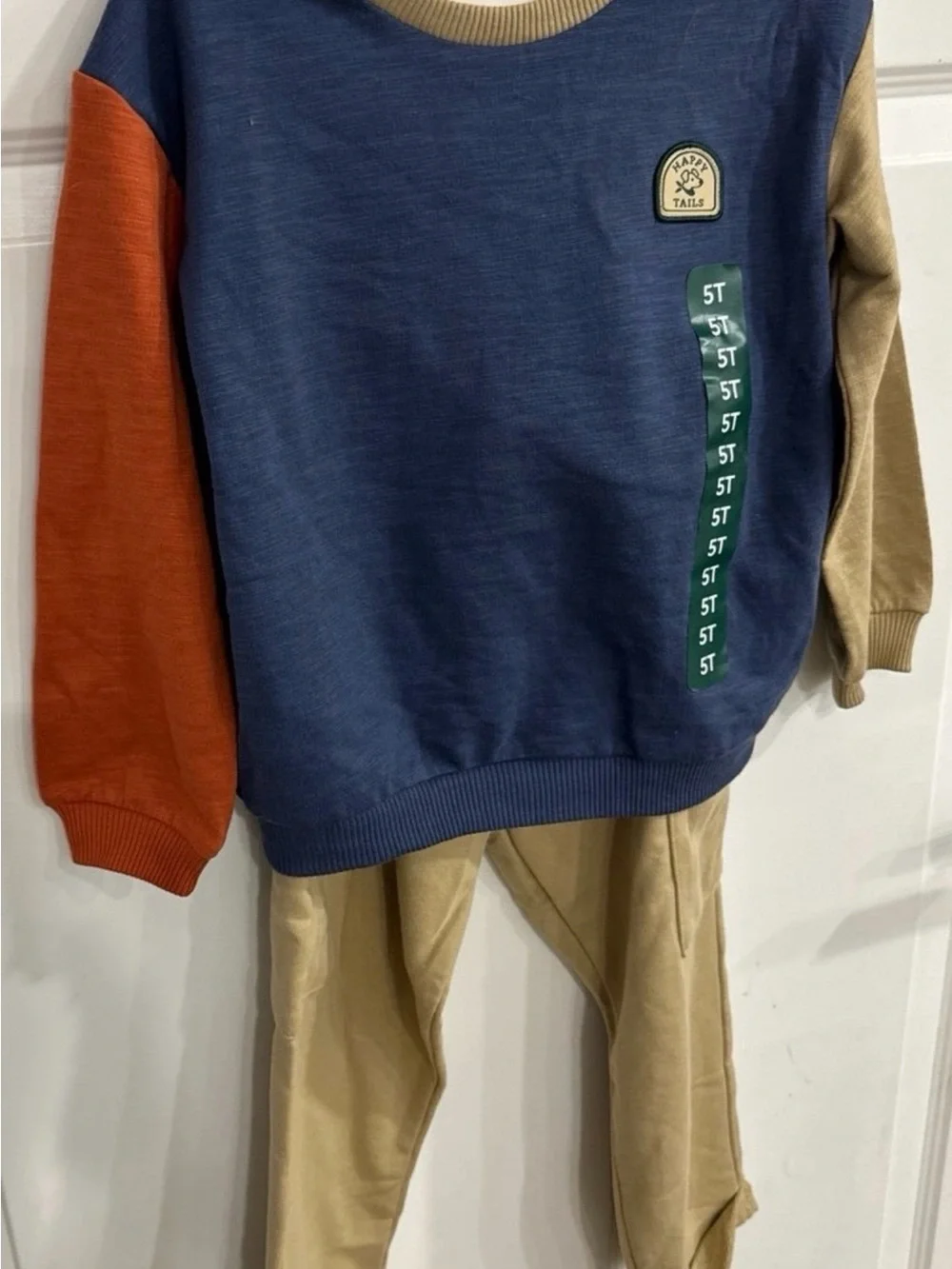 Kids Colorblock Sweatshirt & Jogger Set - Navy, Rust & Tan